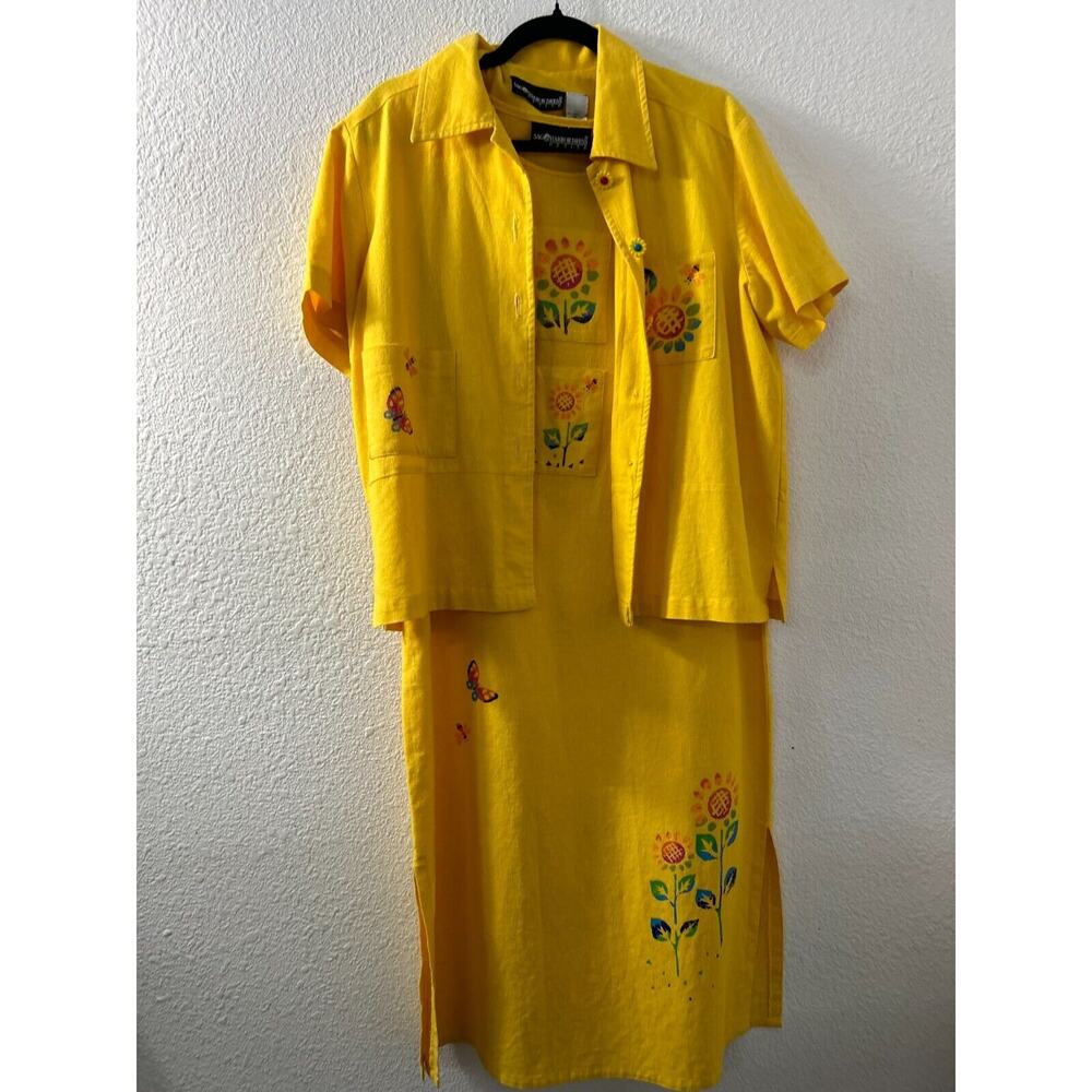 Sag Harbor 2 Piece Outfit Shacket And Tank Dress 10 P Linen Blend Flower Buttons